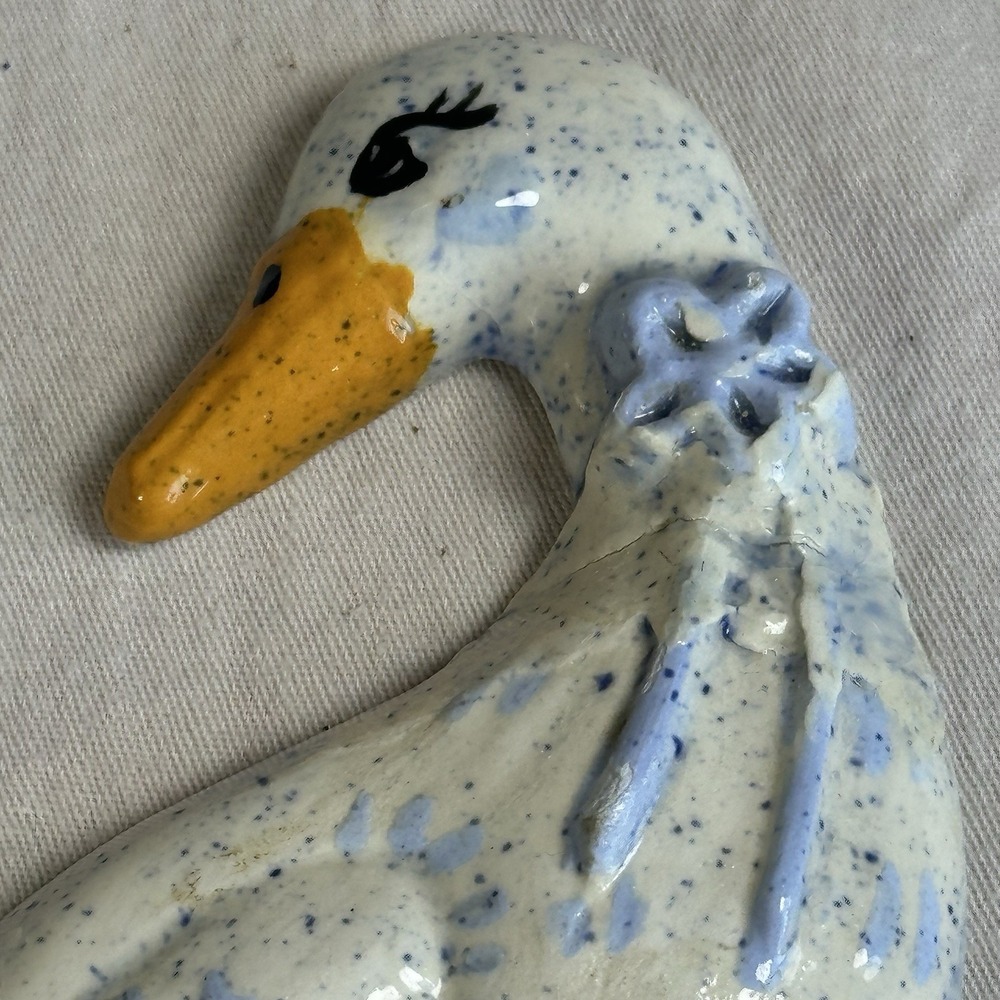 Vintage Country Blue Speckled Farmhouse Ceramic Duck/Geese Decor Handmade 80's - Picture 2 of 7